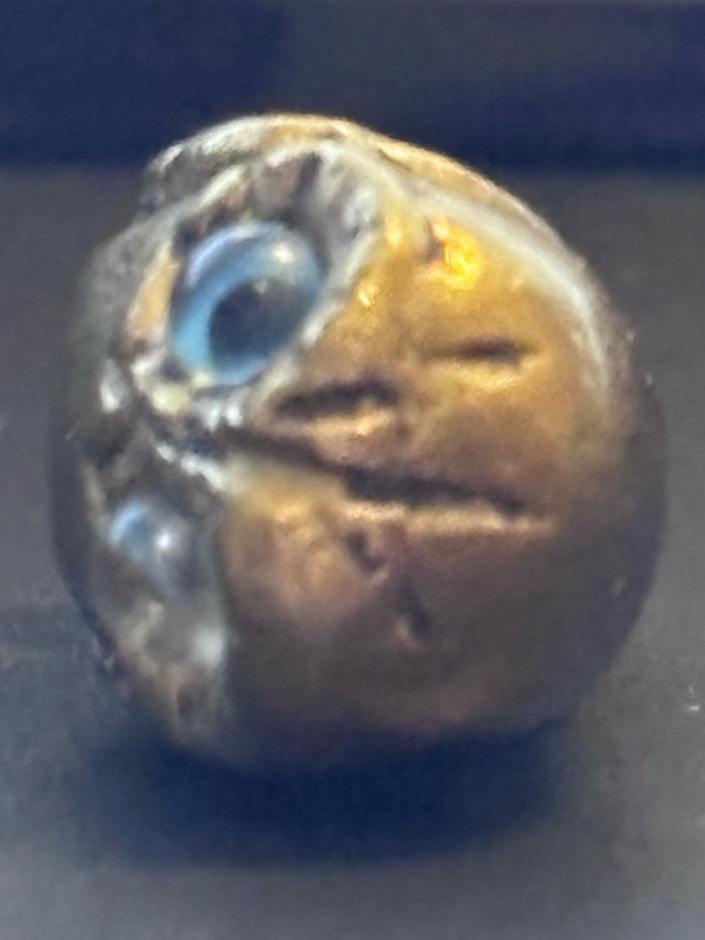 Vintage Mini Bronze Brass Owl Figurine AΘE AOE Mark Blue Glass Eyes Greek Athena - Picture 10 of 11